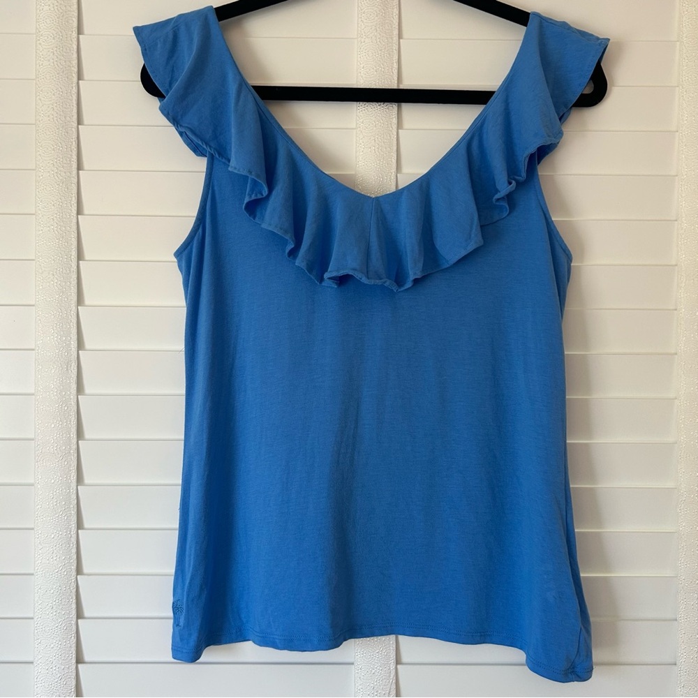 Lilly Pulitzer Top Ruffle Neckline Soft Lightweight Blue Small